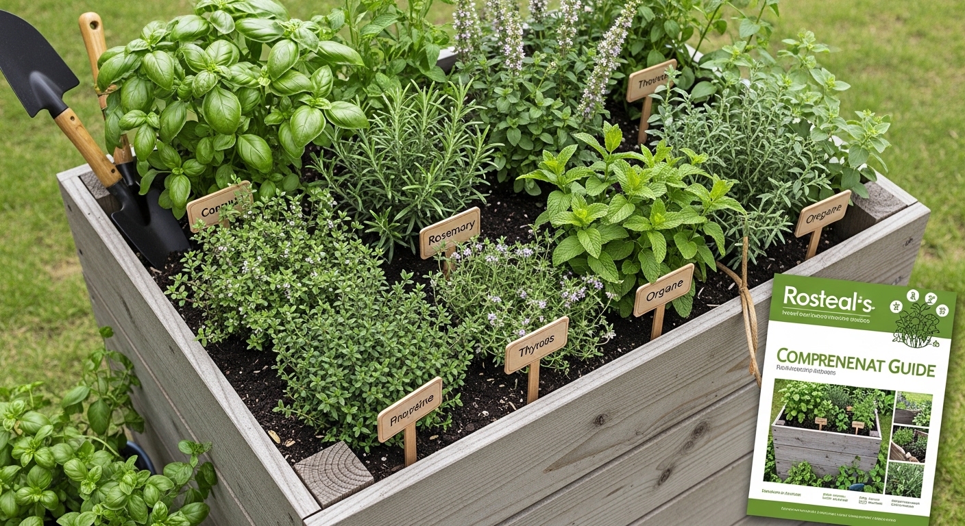 Beginner preparing soil mix for raised herb garden bed