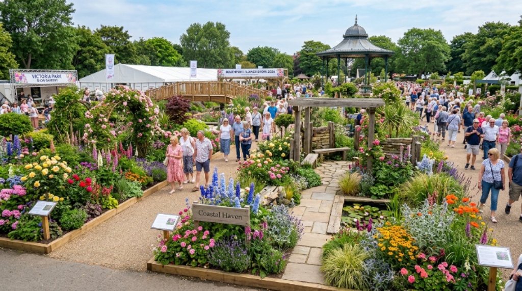 Visitors exploring the Grand Floral Marquee at Southport Flower Show in August 2026