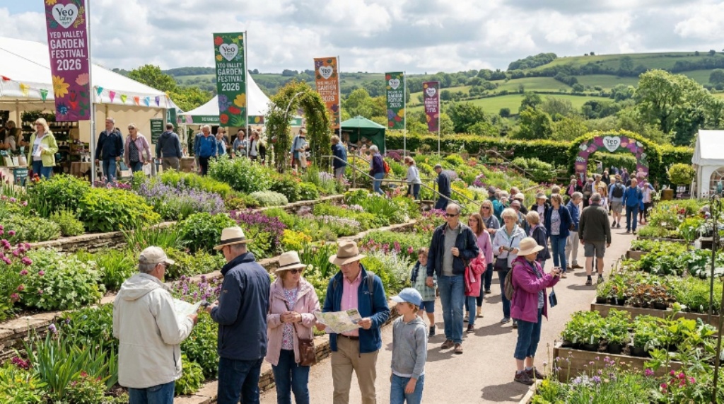 Visitors exploring the Yeo Valley Organic Garden during the 2026 Garden Festival in Blagdon, Somerset