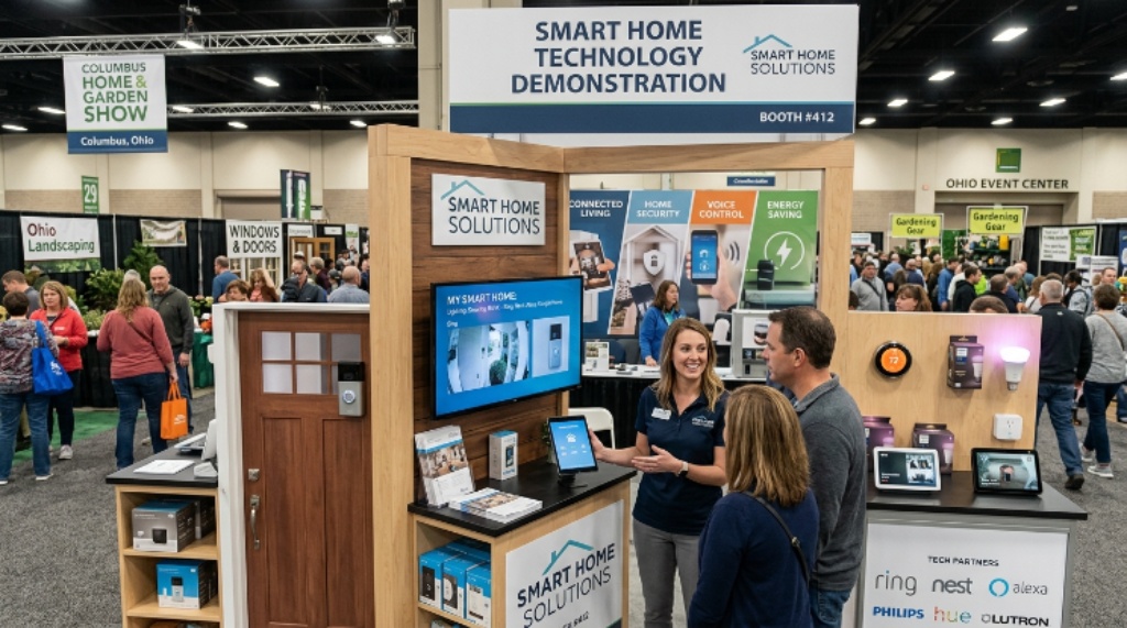 Smart home technology demonstration booth at a major home and garden exhibition in Ohio