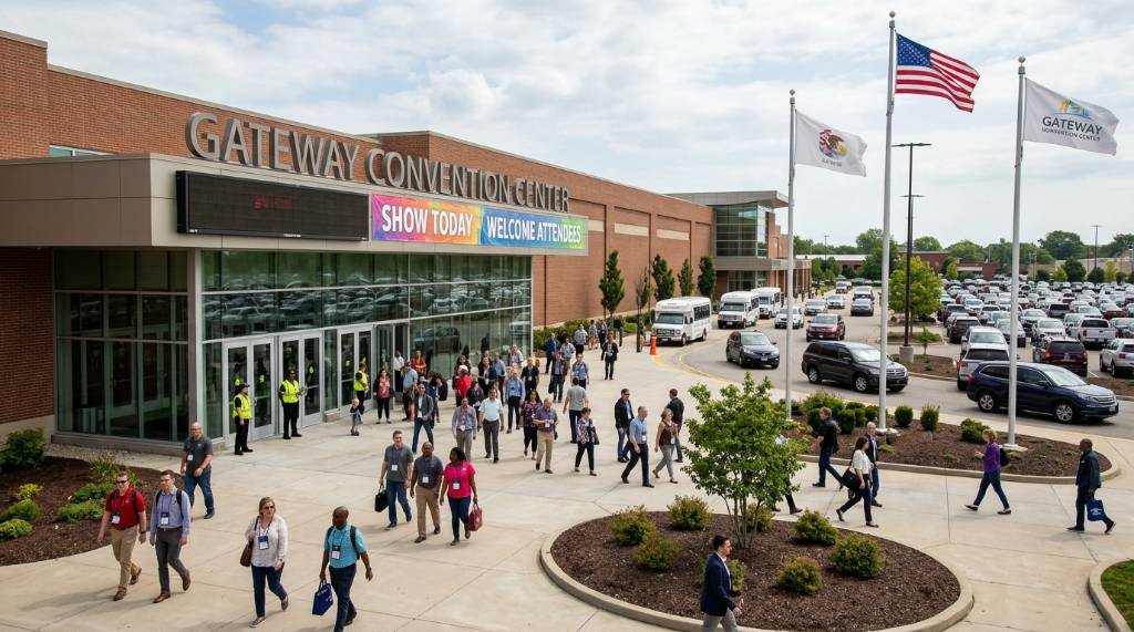 Gateway Convention Center entrance in Collinsville, Illinois on show day